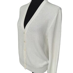 J.Crew NWOT Women’s V-Neck 5-Metallic Ribbed Knit Cardigan in White-Size Large